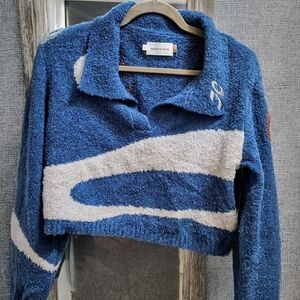 Blue and White V-Neck Sweater